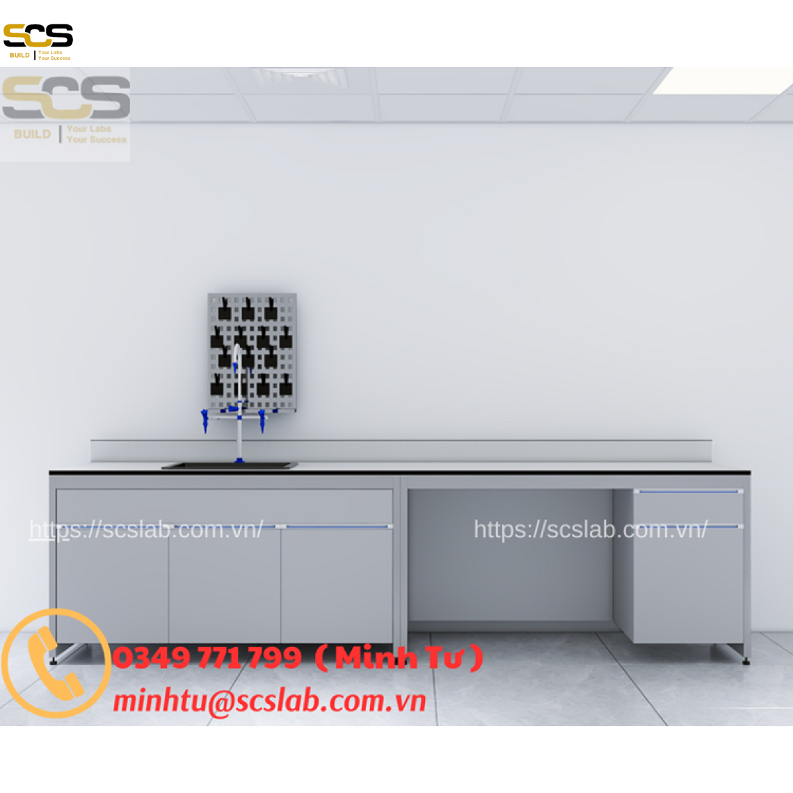Bàn thí nghiệm áp tường có chậu rửa kích thước 2400mm
