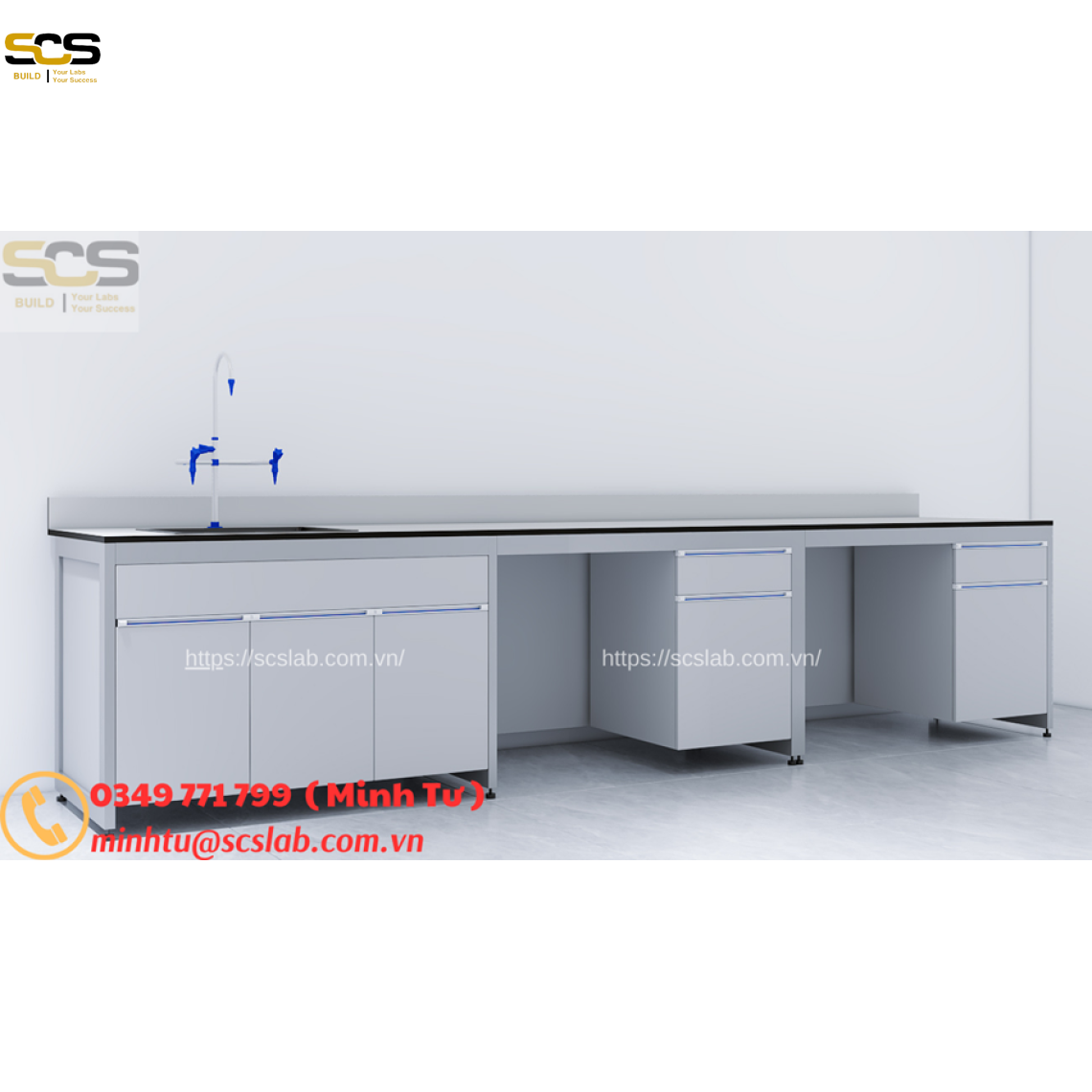 Bàn thí nghiệm áp tường có chậu rửa kích thước 3600mm