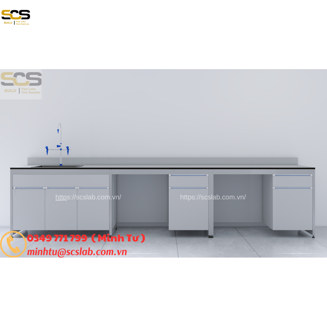 Bàn thí nghiệm áp tường có chậu rửa kích thước 3600mm