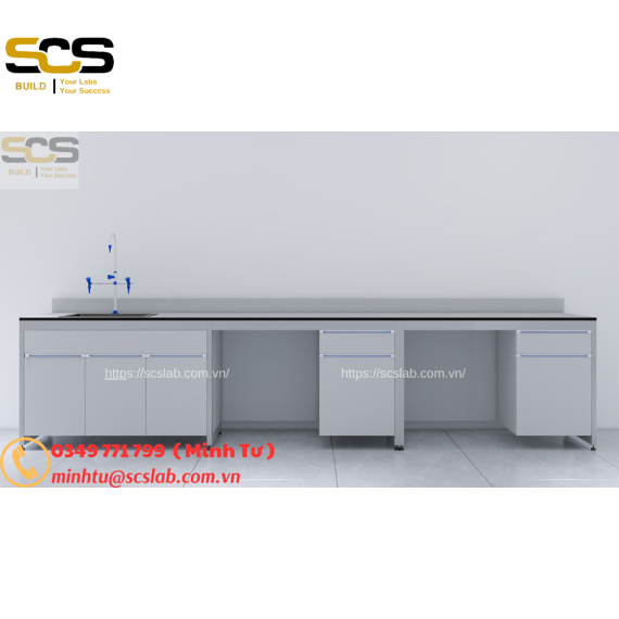 Bàn thí nghiệm áp tường có chậu rửa kích thước 3600mm