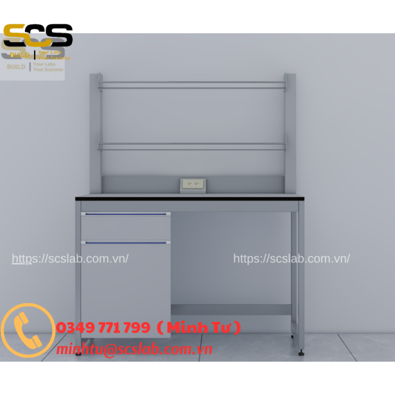 Bàn thí nghiệm đơn có kệ 2 tầng kích thước 1200mm. SCS  LAB