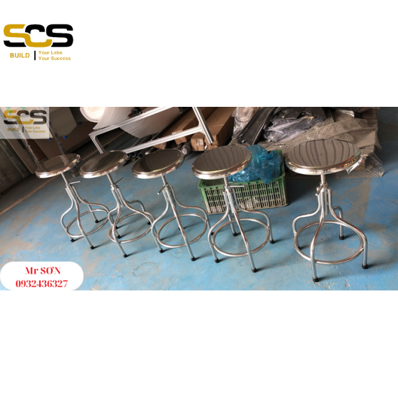 Ghế inox phòng thí nghiệm nâng hạ chiều cao bằng xoay mặt ghế